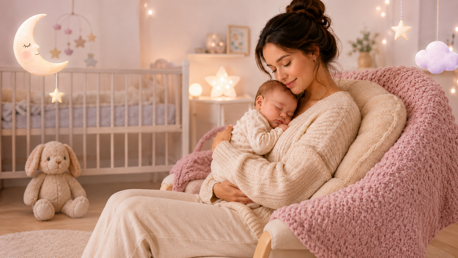 Mamá acompañando a su bebé durante una rutina tranquila de sueño